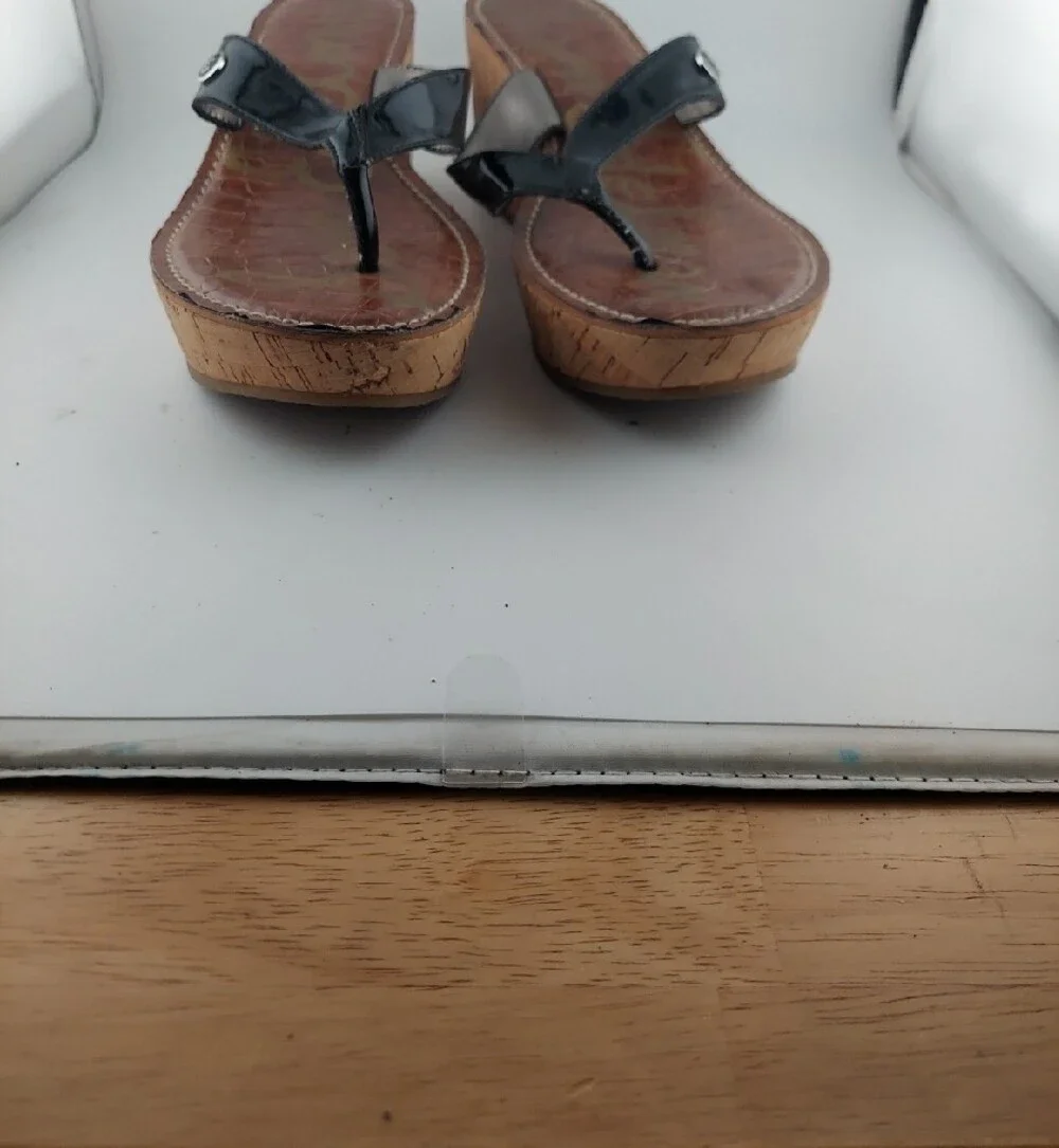 Sam Edelman Wedge Thong Sandals in Brown and Black - Women's Size 8m